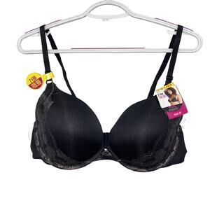 Maidenform Push-Up Bra Black Lace Trim Women's Underwire Bra Size 40C